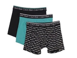 Calvin Klein 3-Pack Boxer Briefs Green &amp; Black CK print  XL New - £20.72 GBP