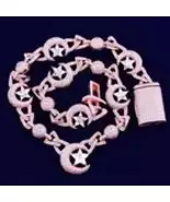 5AAA+ CZ Bling Ice Out Hop Hip Moon Star Cuban Link Chain 24k Real Gold ... - $114.99+