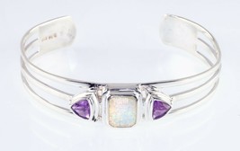 Opal Amethyst Sterling Silver Cuff Bracelet Nice Condition! - £136.19 GBP