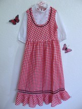 Vintage Little Girl&#39;s Maxi Dress Red Gingham Checks Black RicRac CottageCore - £19.61 GBP