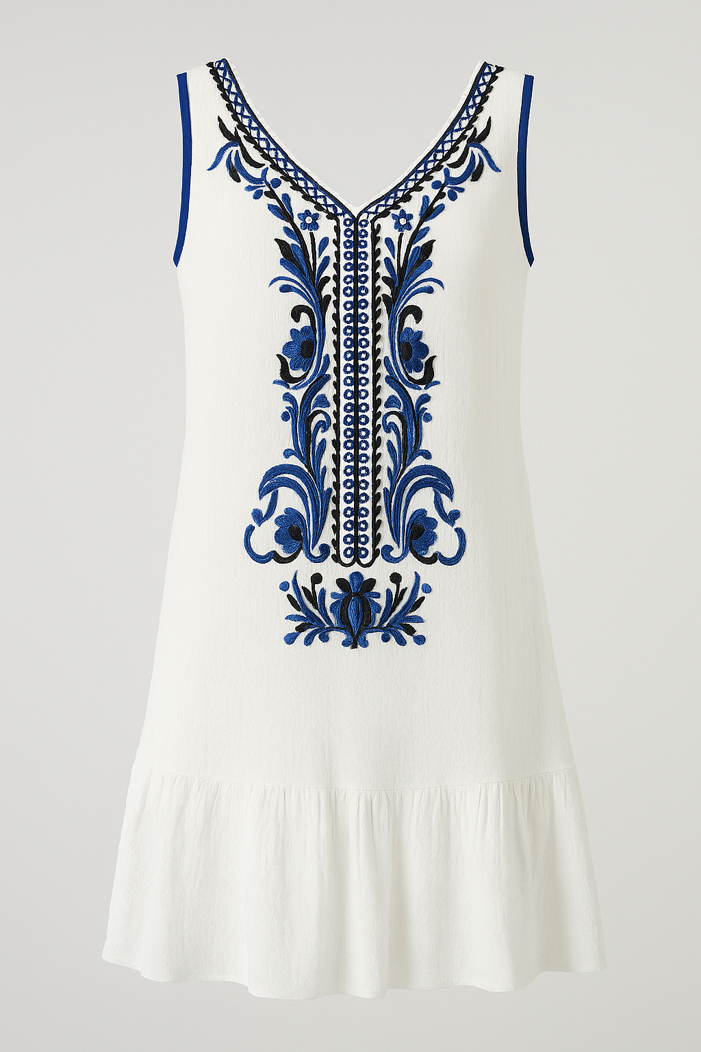 Women's Sleeveless V-neck Cotton Linen Embellished Mini Dress in White AUS STOCK Item image 4