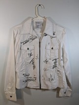 Lana Lee Women&#39;s Jacket Casual White with Black Graphics Size 12 Full Zip - $7.92