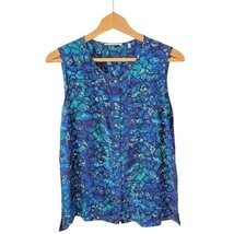 T Tahari | Silk Blue Print Button Front Sleeveless Tank Blouse womens size small - £22.93 GBP