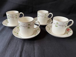 4 X Taza y Platillo Wedgwood Queen&#39;s Ware Verde Hoja Con Bayas y Viñas - $66.50