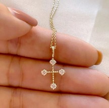 1Ct  Round Cut Lab Created Diamond Holy Cross Pendant 14K Yellow Gold Pl... - $137.19