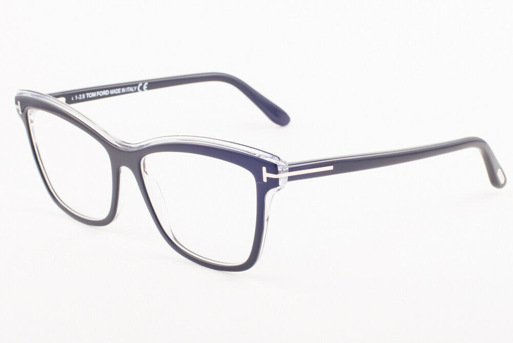 Tom Ford 5619-B 001 Shiny Black Clear / Blue Block Eyeglasses TF5619 B 001 55mm