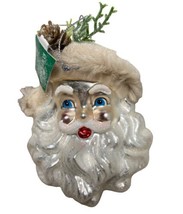 Kurt Adler Hand blown Glass  Santa Head  Cream Hat with Pine Cone Ornament NWT - £13.55 GBP