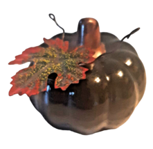 Small Black Ceramic Decorative Halloween Pumpkin with Metal Leaf Fall - £10.45 GBP