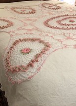 Crochet Bed Or Table Cover Vintage Homemade 87&quot;X43&quot; Doilies Cottage Core Decor - £75.17 GBP