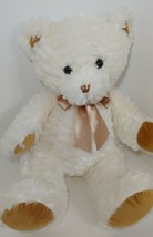 Hug &amp; Luv Large Plush cream teddy bear gold bow golden tan brown paws ears  - $31.18