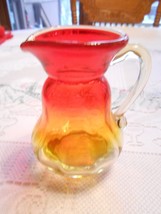 Beautiful  AMBERINA &quot;Crackle&quot; Glass Pitcher / Vase..4&quot; height-FREE POSTA... - £11.52 GBP