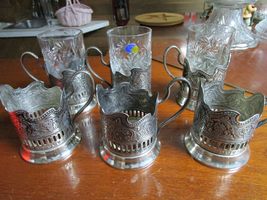 Generic Russian MHU Sputnik 3 Glasses &amp; 3 ornated silverplate Holders &amp; 3 Holder - £186.31 GBP