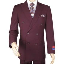 Men Apollo King Double Breasted Suit Classic Peak Lapel Pleated DM29 Burgundy image 2