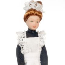 Lady Doll Dressed Maid G7616 Porcelain Black/White Dollhouse Miniature - £9.60 GBP