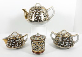 Vintage Kutani Japanese 1000 Thousand Cranes Porcelain Tea Set Pot Sugar Creamer - £162.79 GBP