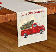 Red Farm Truck Table Runner Light Up 72x14 Cabin Lodge &quot;Tis The Season&quot;   - £31.04 GBP