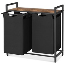 Metal Wood Industrial Modern Laundry Sorter Hamper Black/Brown - $172.09