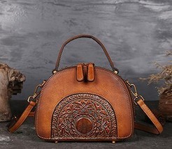 Leather Messenger Bags  Bag Handle Embossed  Real hide Ladies Tote Bag Vintage F - £114.31 GBP