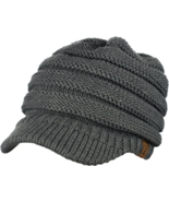 C.C Brand Brim Visor Trim Ponytail Beanie Ski Hat Knitted Bun Cap - Dark... - £12.18 GBP