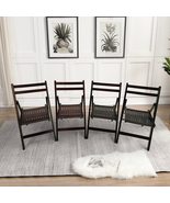 Wood Slatted Folding Chair Set of 4 Brown Solid Modern Contemporary - $201.95