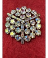 Weiss VTG Brooch Pin 1.75” Round Signed 27 Sparkly Clear Rhinstone Pendent - $49.38