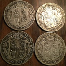 1915 1916 1917 1918 Lot Of 4 Uk Gb Great Britain Silver Half Crown Coins - £76.18 GBP