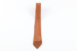 Vtg 40s 50s Rockabilly Distressed Silk Fleur de Lis Skinny Neck Tie Orange USA - £15.62 GBP
