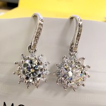 1+1CT Moissanite Sun Flower Earrings for Women 925 Silver Jewelry Wedding Party  - £55.32 GBP