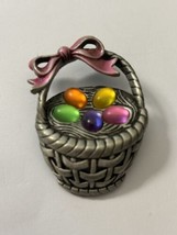 Vintage JJ Jonette Silver Tone Easter Basket  Brooch Colorful Cabachon Eggs - £18.67 GBP