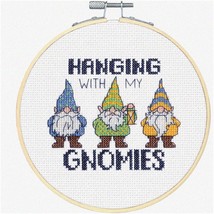 Colorful Gnomies Cross Stitch Kit - Whimsical Embroidery Set with 14 Count White - £35.96 GBP