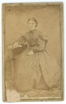 CIRCA 1880&#39;S CDV Lovely Young Woman Wearing Patterned Victorian Era Dress - £7.46 GBP