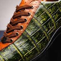 genuine alligator and ostrich quill fashion sneaker Saulo Green / Cognac image 11