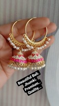 Indian Bollywood Pearl Enameled Pink jhumkas Earrings Women Bridal Jewelry Set - £22.77 GBP