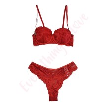 Valentine Red Lace Sexy Love Lingerie Push up Demi Cup Bra &amp; Thong Panty... - $24.39