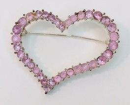 Vintage Pale Pink Rhinestone Open Heart Brooch Pin - $10.00