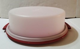Vintage Red Tupperware 10&quot; Pie Cake Carrier 719-1, 720-1 Storage Take A Long - £13.06 GBP