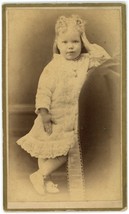 CIRCA 1880&#39;S ID&#39;d CDV Adorable Little Girl Cute Pose White Dress Curls - £7.57 GBP