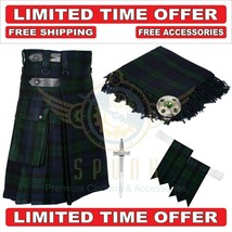 Scottish Black Watch Utility Kilt With Tartan Fly plaid - Brooch - Flashes - Pin - $79.00