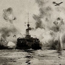 British Shelling German Battery At Sea 1919 WW1 World War 1 Military Pri... - $29.99