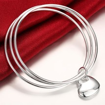 Special offer 925 Stamp Silver  Bracelets for Women three circles hanging heart  - £8.65 GBP