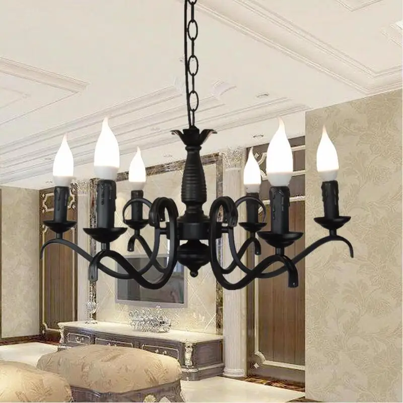 Black led chandeliers led lamps high quality iron chandelier living room e14 led lustre thumb200