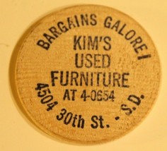 Vintage Kim&#39;s Used Furniture Wooden Nickel South Dakota - £3.10 GBP