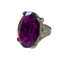 Vtg Women Toysmith Adjustable Purple Crystal Silver Tone Ring Cocktail Statement image 2