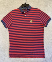 Vtg Polo Ralph Lauren Custom Fit Shirt Red &amp; Blue Stripes Crown Logo Men&#39;s Large - £11.68 GBP