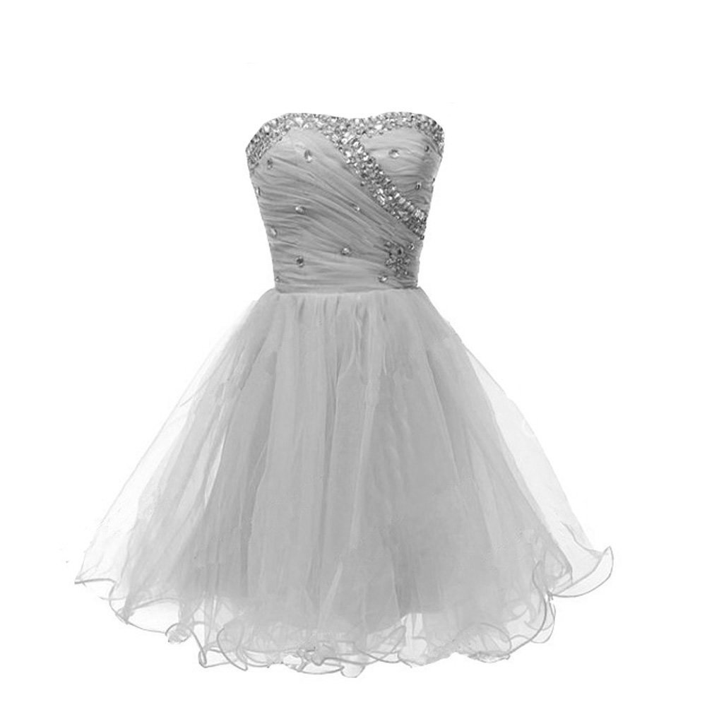 Kivary Women's Sweetheart Short Crystals Prom Homecoming Dresses Silver US 6