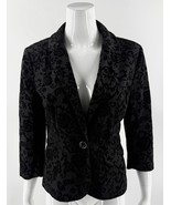 Dressbarn Blazer Jacket Size Small Black Velour Floral Pattern 3/4 Sleev... - $641.35 MXN
