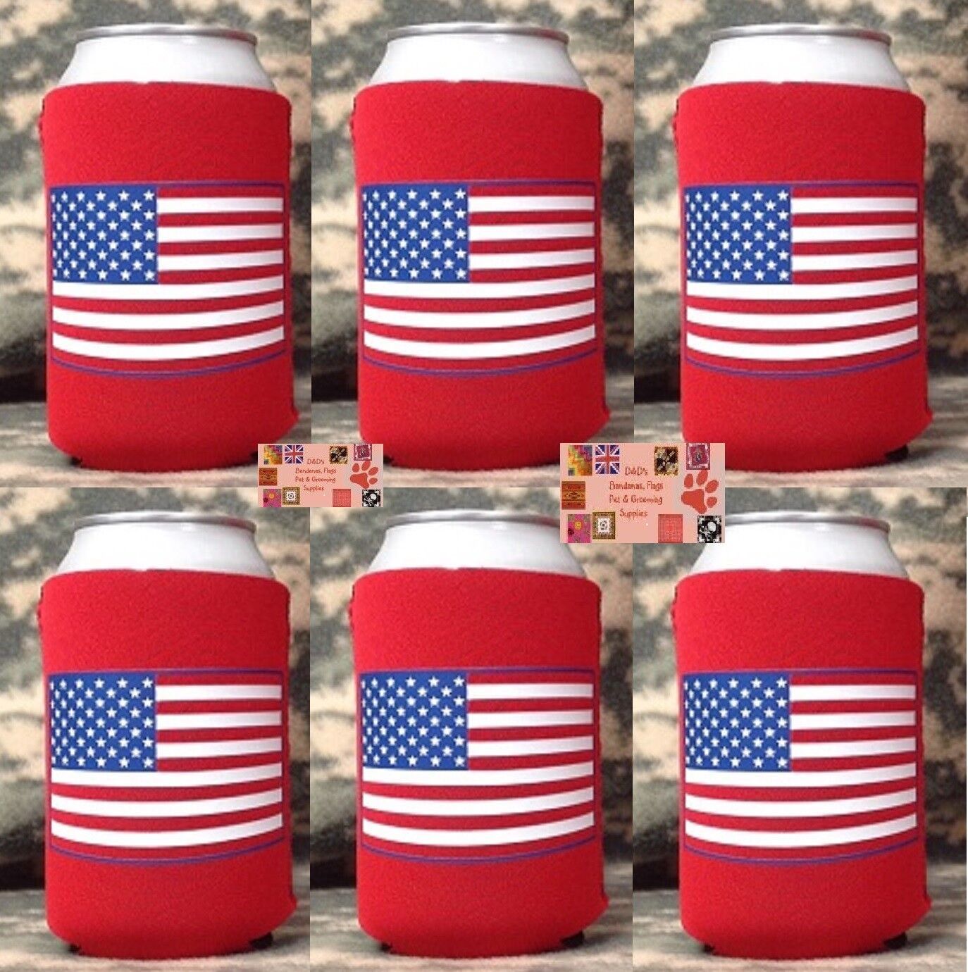 USA FLAG AMERICAN CAN Bottle KOOZIE COOLER Wrap Insulator Sleeve Jacket ... - $5.99+