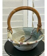 Art Pottery Basket Bruce Odell 1994 Louisiana studio artist cane handle ... - $2,356.13 MXN