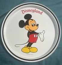 Vintage CLASSIC &quot;DISNEYLAND&quot; Mickey Mouse Round White Metal Tray Black Trim - $13.55 CAD