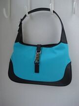 ~New~ GUCCI Turquoise Canvas/Black Box Leather SHW JackieO Shoulder Bag - $599.99